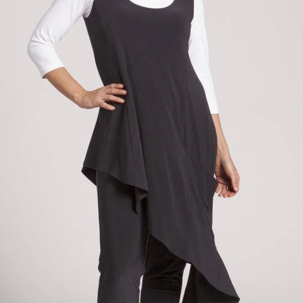 SYMPLI Shirt Womens 8 Black Asymmetrical Tunic Tank Pocket‎ Sleeveless Drifter